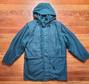 London Fog Parka Coat Women's LG Petite Zip-Out Liner Hood Emerald Green